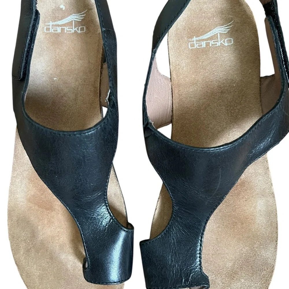 Women’s Sandy Dansko Reece Black Leather Open Toe Sandals Size 42 US 12 - Picture 4 of 6